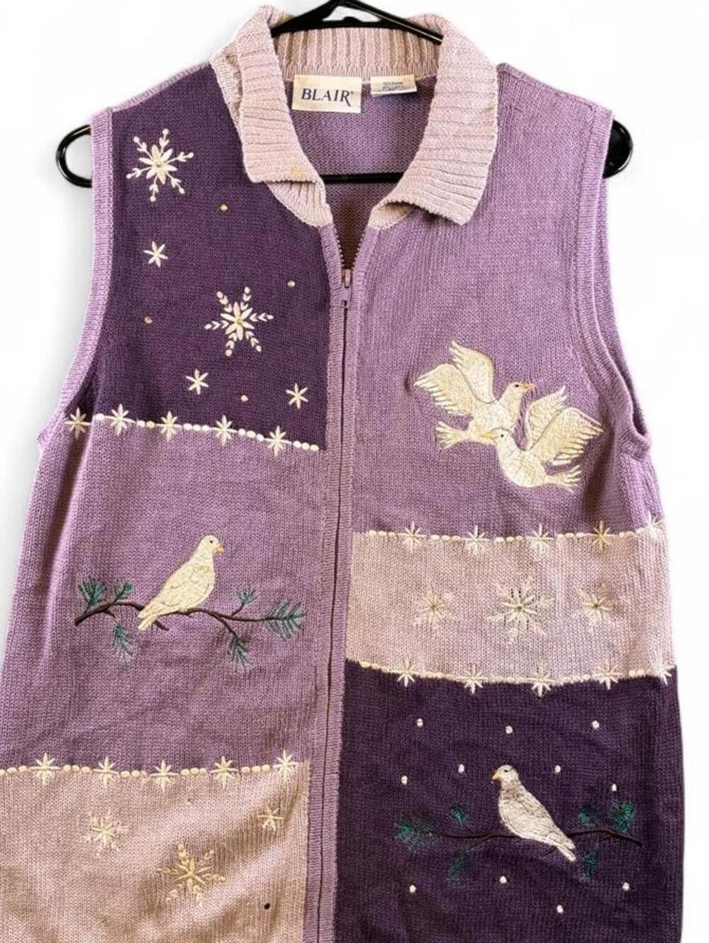 Vintage 90s Blair Purple & Pink Ramie Cotton Embroidered Vest Size S